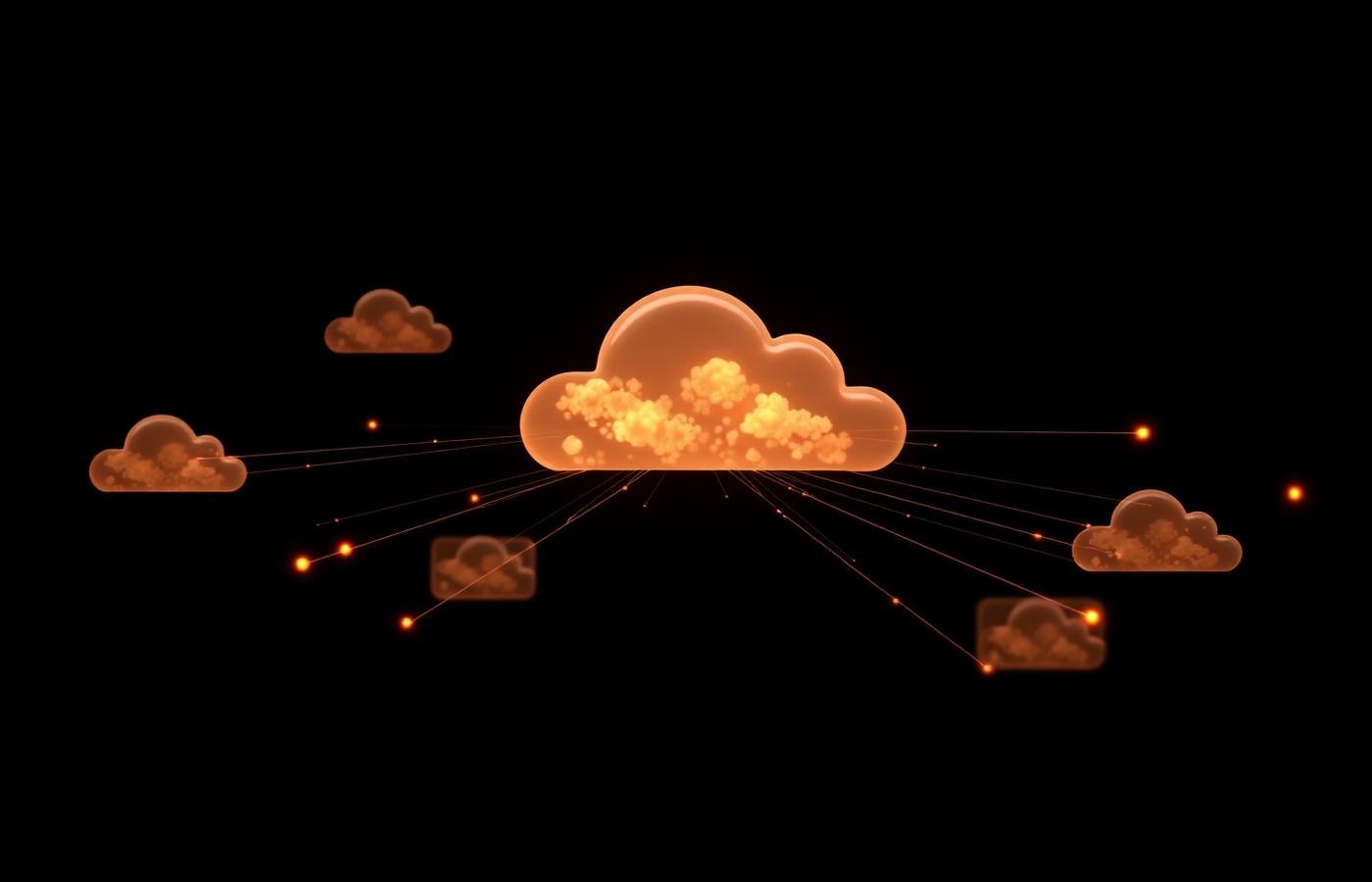 Illustration of interconnected cloud nodes on a dark background