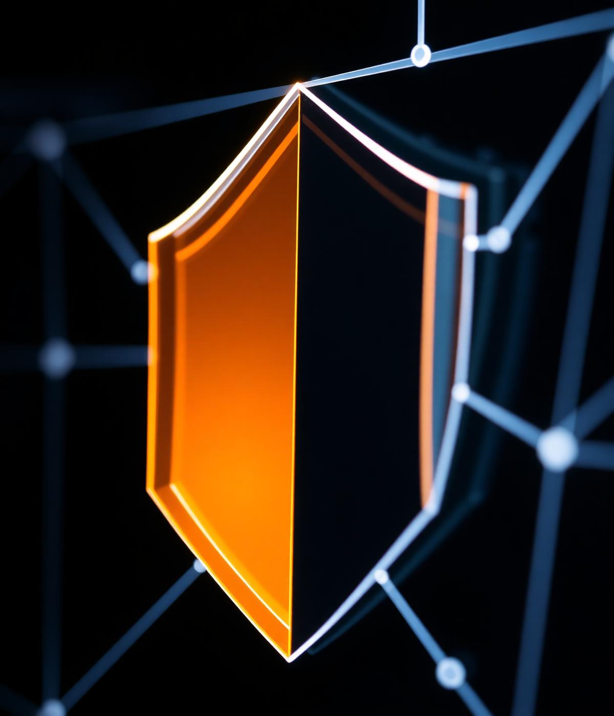 Abstract amber shield representing cybersecurity and system hardening